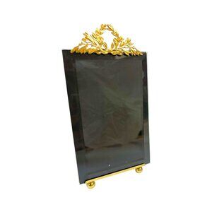 Vintage La Paris Studios Gold & Black Glass Easel Photo Frame With Ornate Leaf D